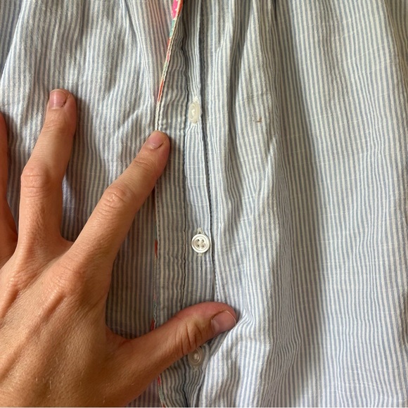 🌼 5/$25 Baby Gap Toddler Dress 2T Blue Stripe Boho Trim Cotton Summer Button - Picture 5 of 9